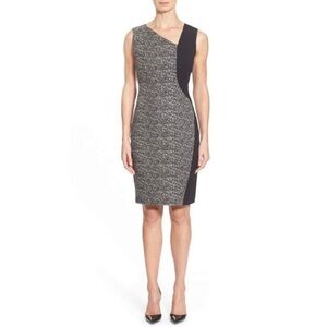 Elie Tahari "Lyndsey" Mixed Media Black & Gray Sheath Dress Size 2